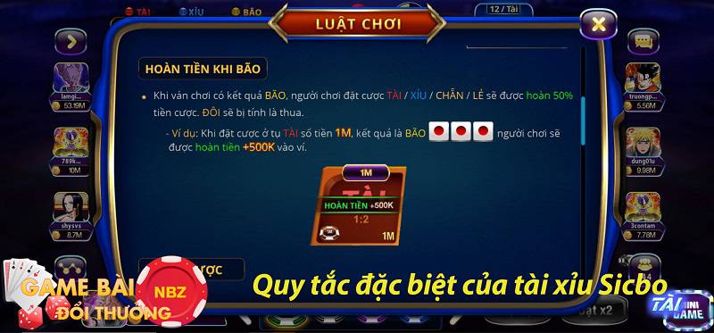 Quy tắc đặc biệt Sicbo online