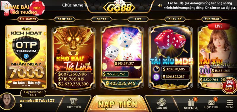 Giao diện game bài Go88