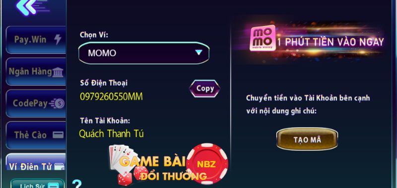 Nạp tiền ví điện tử tài xỉu online