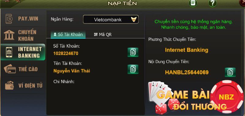 Nạp tiền ngân hàng tài xỉu online