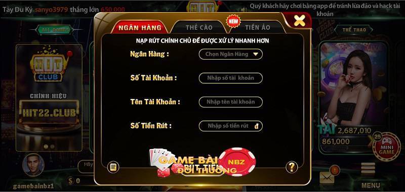 rút tiền Hit club