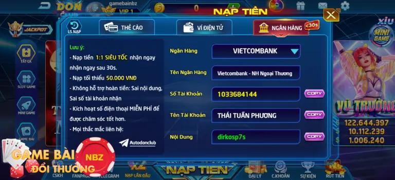 Nạp tiền Don1.Club trực tiếp