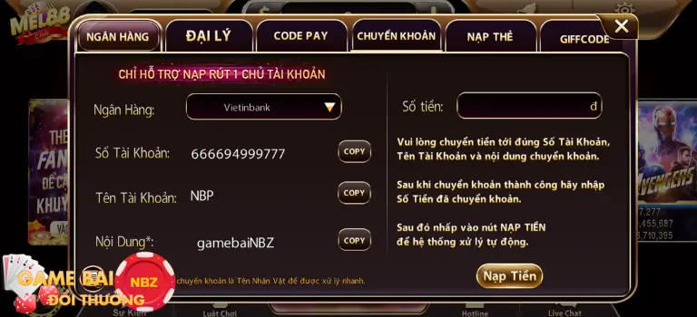 Nạp tiền game Mel88.Club