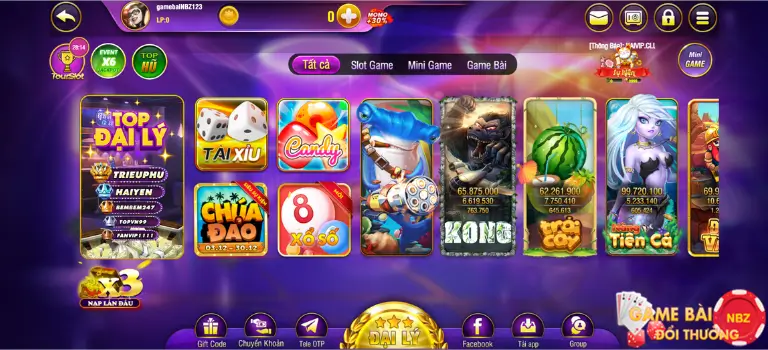 Giao diện web của cổng game Bayvip247