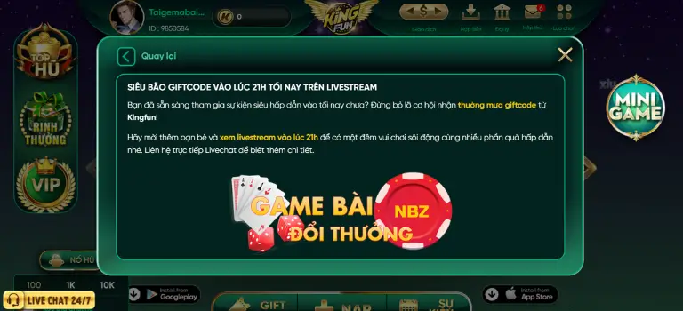 Game bài đổi thưởng tặng vốn Kingfun