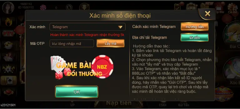 Kích hoạt SĐT để rút tiền 888Loc.io