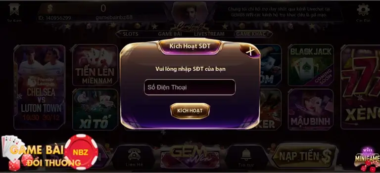 Kích hoạt SĐT bảo mật Gem88.Win