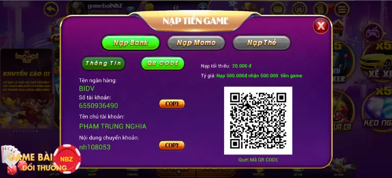 Nạp tiền qua mã QR-Code Nohu52.Tv