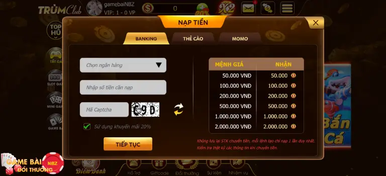 Nạp tiền vào game Trumclub.Net