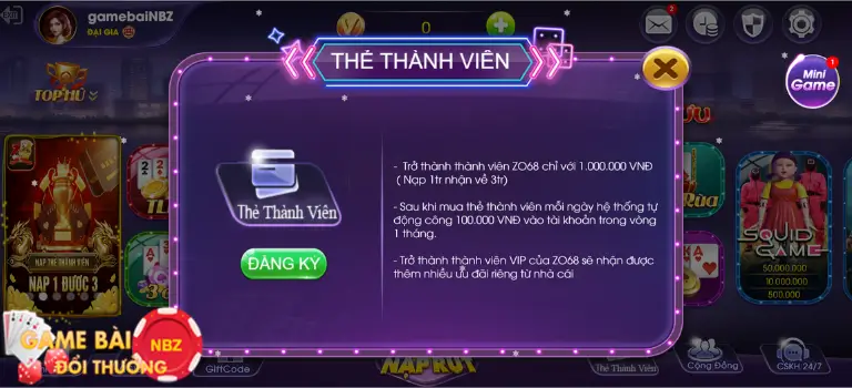 Thẻ thành viên Zo68.Net