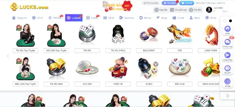 Truy cập vào cổng game Luckywin18