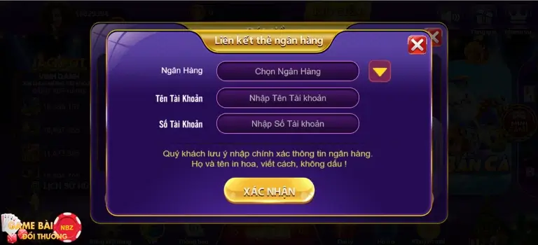 Liên kết STK ngân hàng vào 68 Game bài