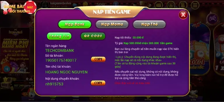 Gửi tiền vào game Top1 Vin