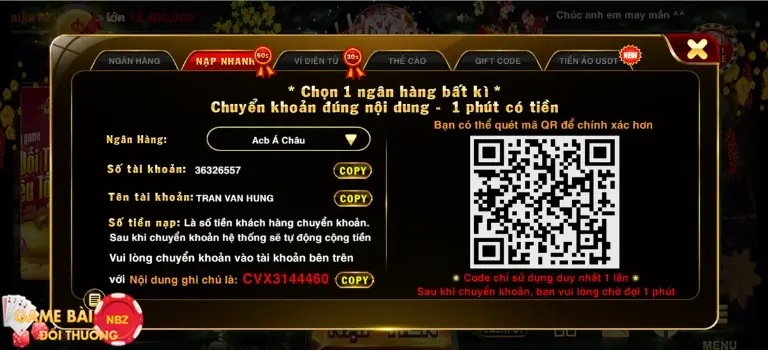 Nạp tiền vào Vua99 .Win