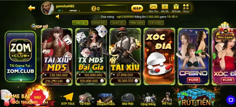 Giao diện web của Zom.Club