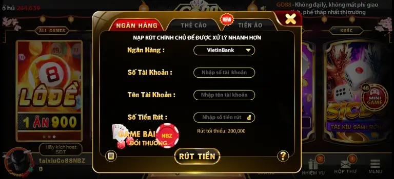 Rút tiền từ tài xỉu Go88