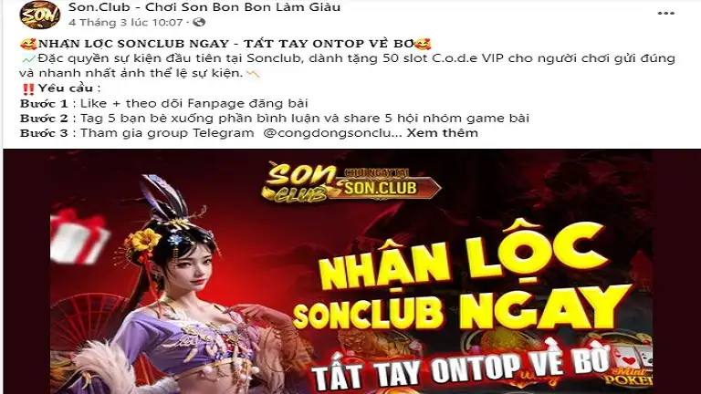 Nhận Code trên Fanpage hấp dẫn