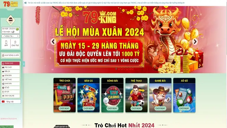 Giao diện chính thức của nhà cái 79King06.Com