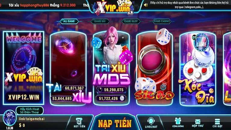 Giao diện bắt mắt người nhìn của Xvip12.Win