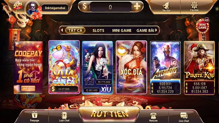 Giao diện đẹp mắt của Sun888.Win